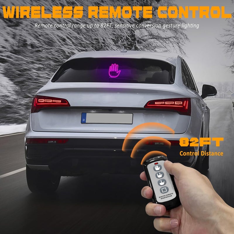 DIBMS Hand Gesture Light with Remote, Red LED Finger Funny Window Sign Light Accessories for Car Truck (Pink) - Image 4